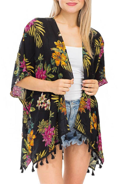 Spring Leaves And Floral Bohemian Crochet Trim Cover Up