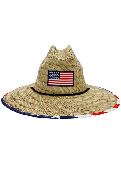 American Flag Under Brim Rush Straw Lifeguard Hat