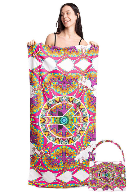 Peace Symbol Pattern Print Beach Towel Bag