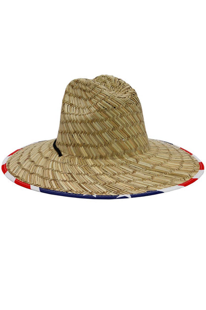 American Flag Under Brim Rush Straw Lifeguard Hat