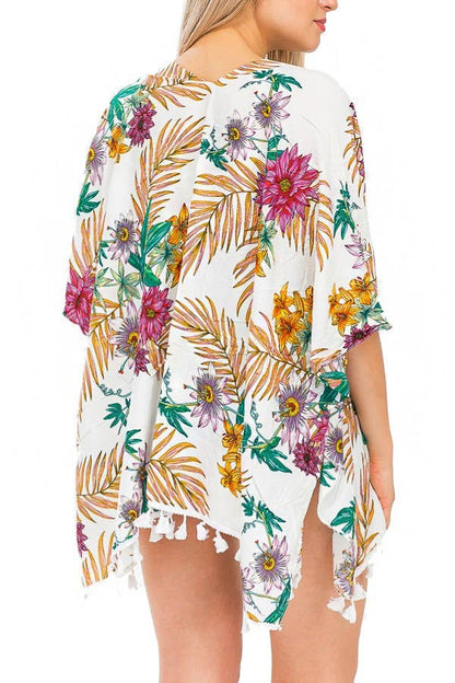 Spring Leaves And Floral Bohemian Crochet Trim Cover Up