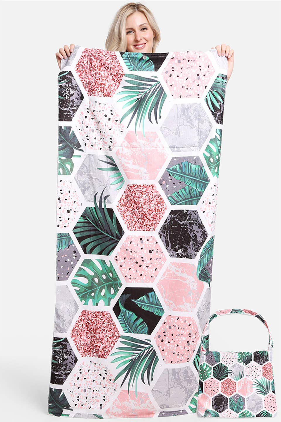 Leaves And Tile Print Beach Towel Bag