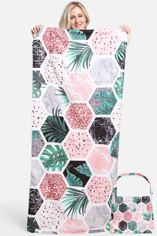 Leaves And Tile Print Beach Towel Bag