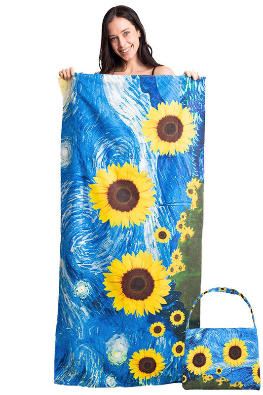 Sunflower Print Beach Towel Bag