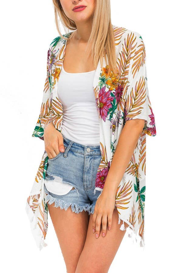 Spring Leaves And Floral Bohemian Crochet Trim Cover Up