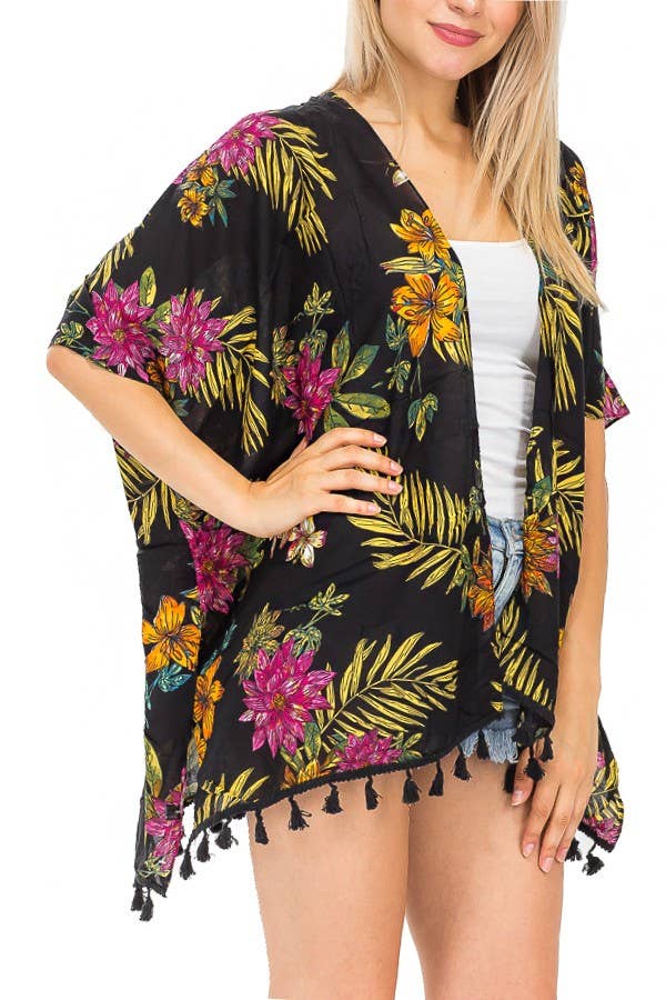 Spring Leaves And Floral Bohemian Crochet Trim Cover Up