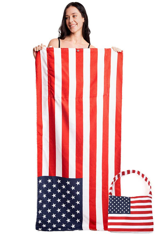 American Flag Beach Towel Bag