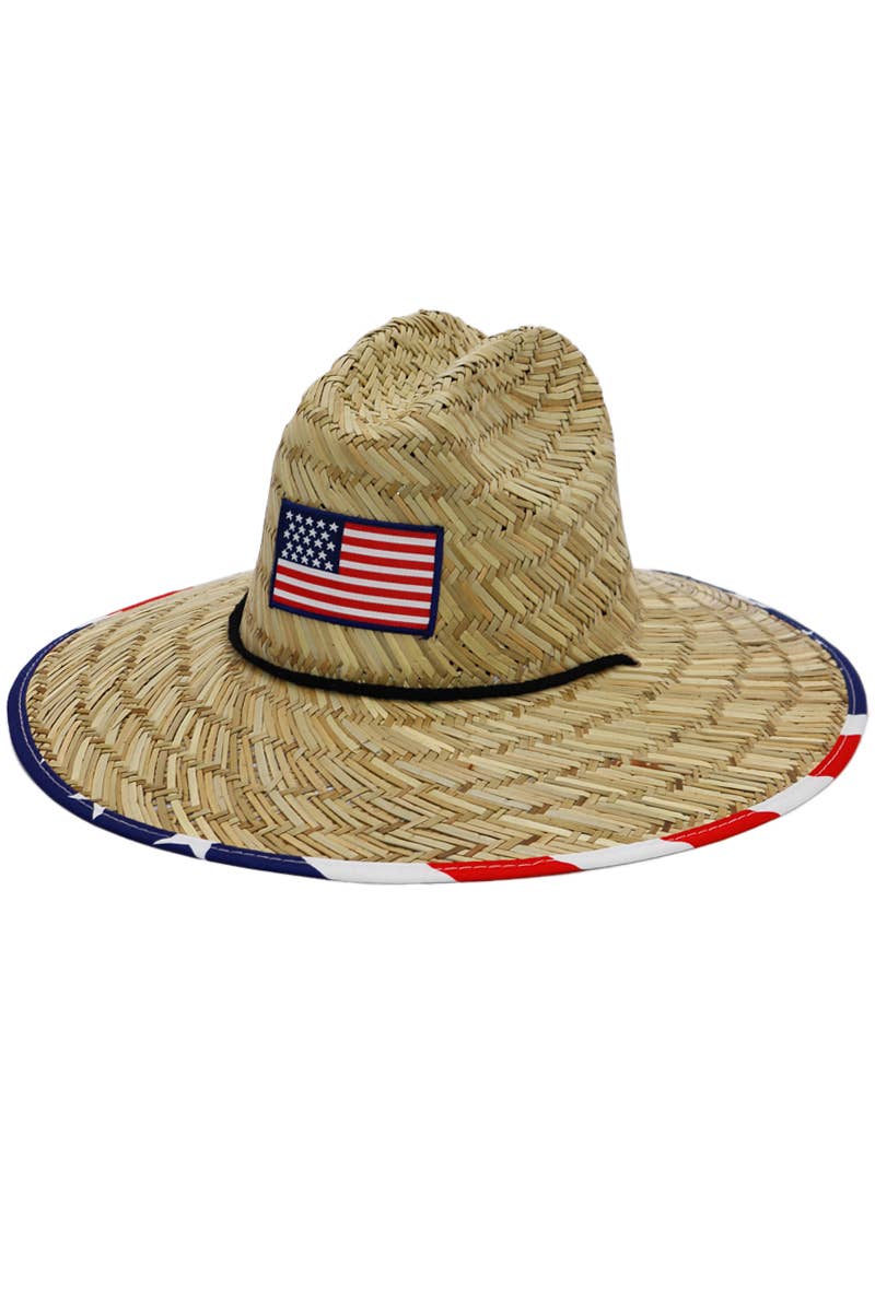 American Flag Under Brim Rush Straw Lifeguard Hat