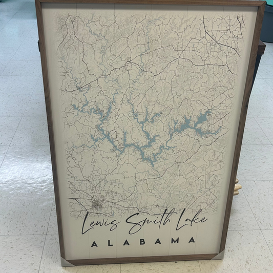 Lewis Smith Lake Alabama Hardwood Map Print