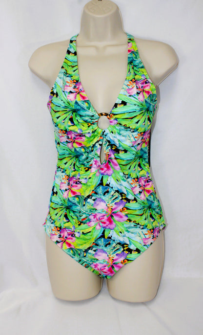 One Piece Swimsuit Vibrant Green Floral