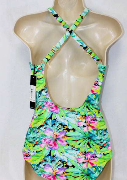 One Piece Swimsuit Vibrant Green Floral