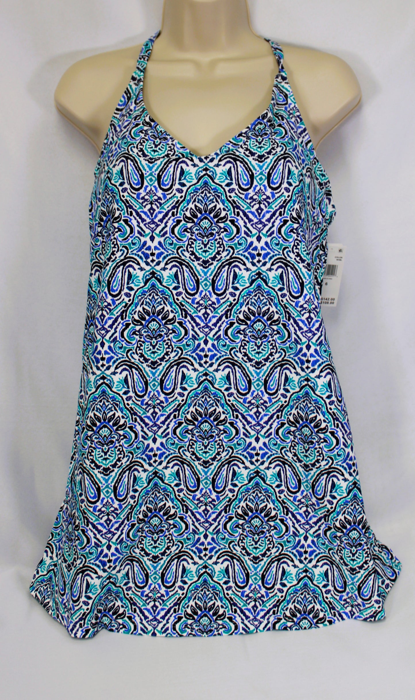 Women's Leilani Swim Dress Blue Paisley Print