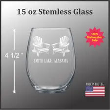 Smith Lake Adirondack Chairs 15 oz Stemless Wine Glass