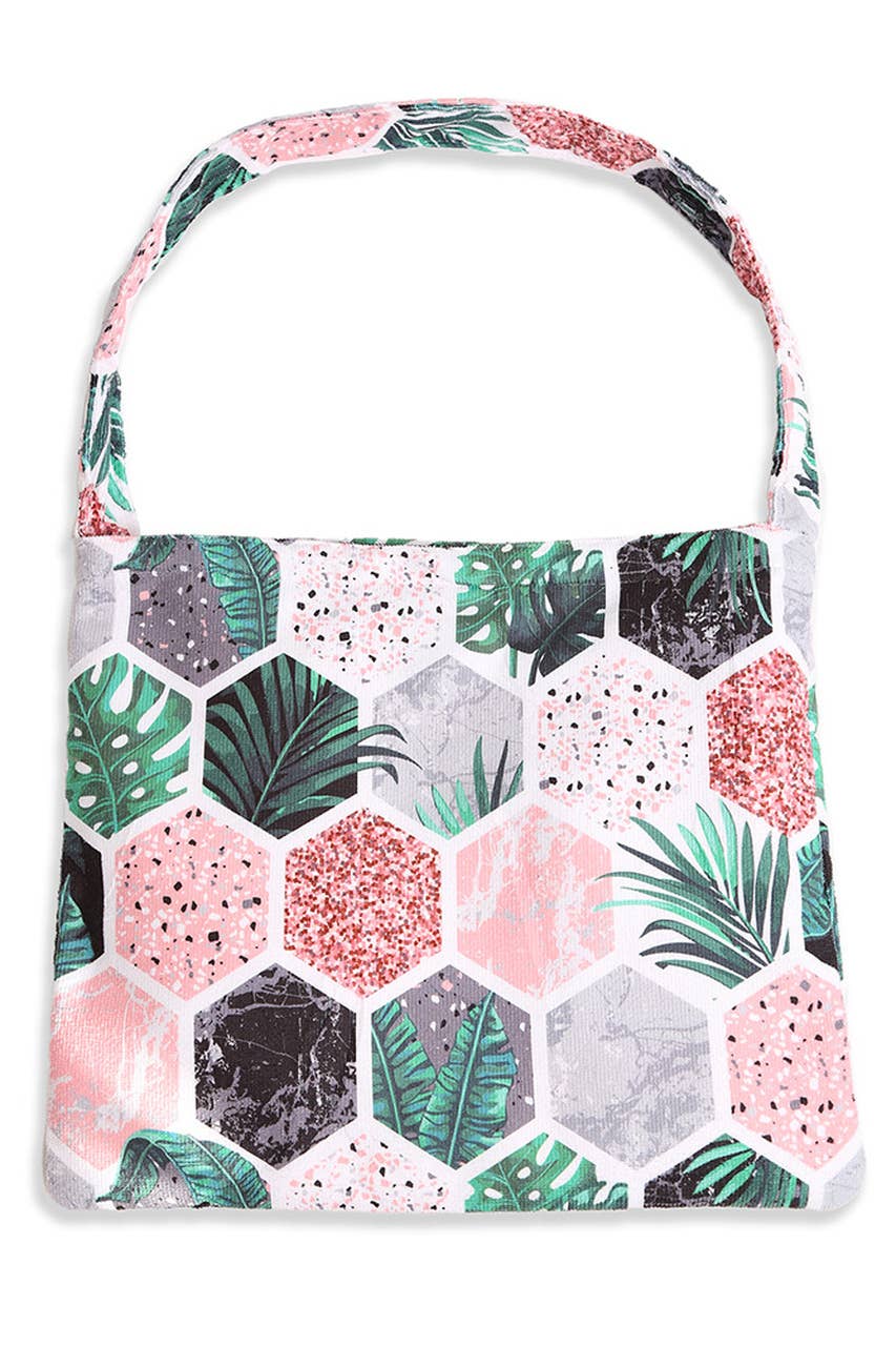 Leaves And Tile Print Beach Towel Bag