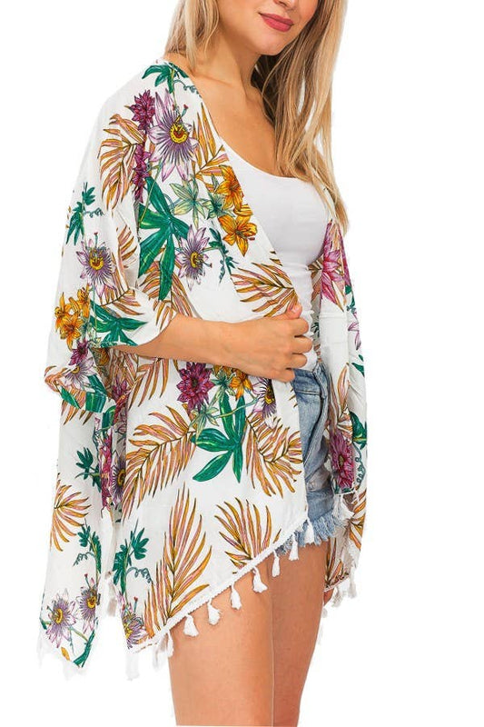 Spring Leaves And Floral Bohemian Crochet Trim Cover Up