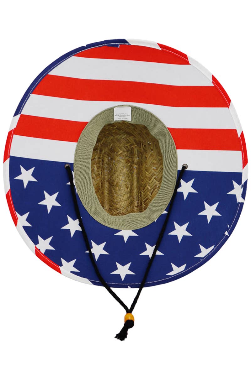 American Flag Under Brim Rush Straw Lifeguard Hat